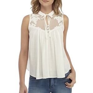 Free People Western Romance Lace Trim Tie Front Tank Sleeveless Blouse Size S